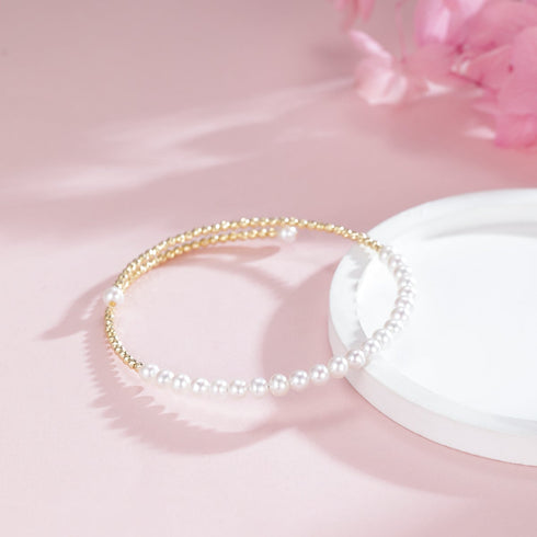 3-4mm Freshwater Pearl Beaded Bracelet 18K Gold - House Of Pearls